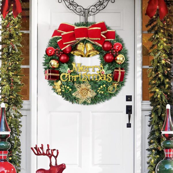 Christmas Wreaths for Front Door, 12" Christmas Wreath with Merry Christmas Sign 3