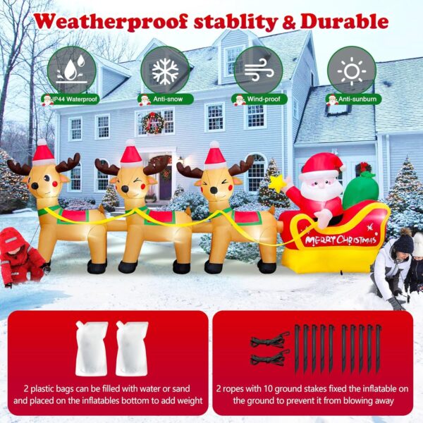 10ft Blow Up Santa Claus Reindeer Sled Inflatable with Built-in LEDs 2