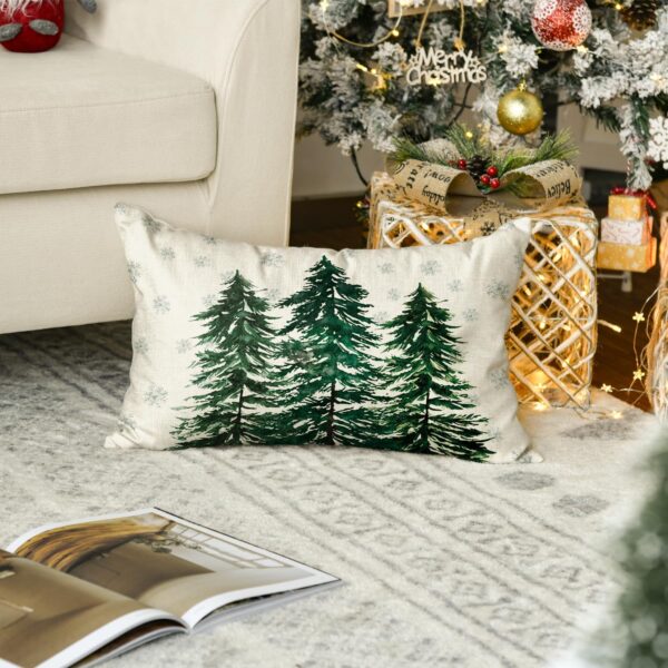 Watercolor Green Christmas Trees Snowflake Throw Pillow Cover, 12 x 20 Inch 2