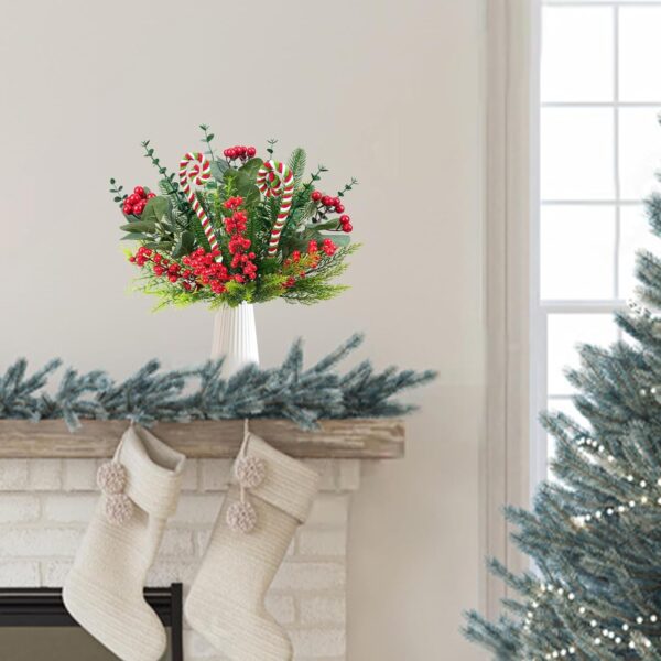 10 Pcs Christmas Flowers Artificial Pine Branches with Red Berry Stems 2