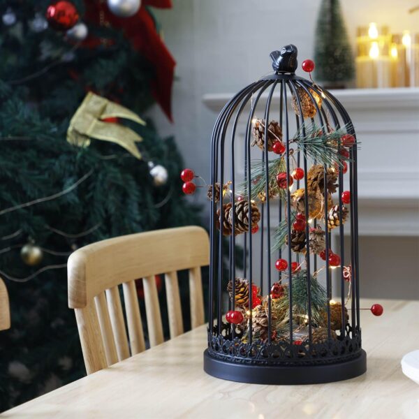 2 Pack Garland Lights with Pine Cones Bell Red Berries, Total 13.4FT/40 LED Christmas Garland with Lights,Battery Operated 2