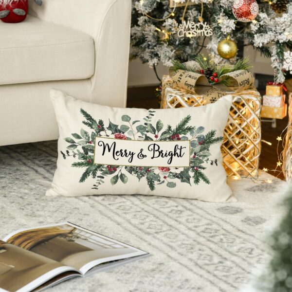 Christmas Merry & Bright Eucalyptus Mistletoe Throw Pillow Cover, 12 x 20 Inch 2