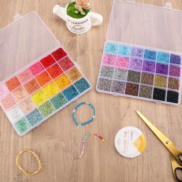 44000pcs 2mm Glass Seed Beads for Bracelet Making Kit, 48 Colors Small Beads, with 2 Storage Boxes 2