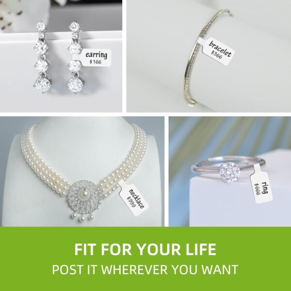 Jewelry Tags Price Tags Stickers, Rings Tags Glossy Self Adhesive White Blank Price Tags for Jewelry, Bracelet, Ring, Necklace, Earring, Clothing Display 5