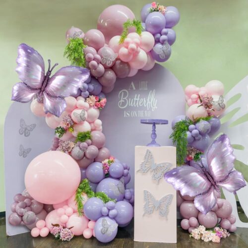 Dusty Purple Butterfly Balloon Garland Arch Kit, 139pcs Pink Lavender Purple Balloons