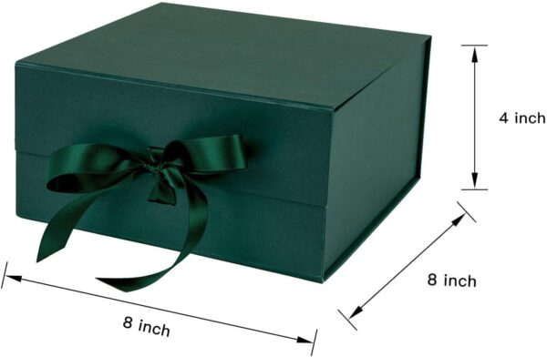 2Pcs Green Gift Box with Satin Ribbon, 8x8x4 Inches Collapsible Gift Box 4