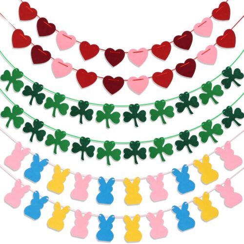 Valentines Day Decorations, 6 PCS Felt Garland for Valentines, St Patricks, Easter Decorations, Heart Garland