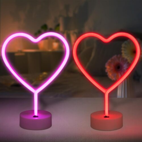61vIGDynv7L._AC_SL1500_ 2 Pack Heart Neon Signs, LED Pink Heart Neon Lights Battery Operated or USB Powered Decoration Lamp