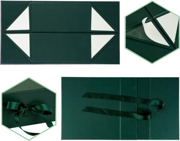 2Pcs Green Gift Box with Satin Ribbon, 8x8x4 Inches Collapsible Gift Box 5