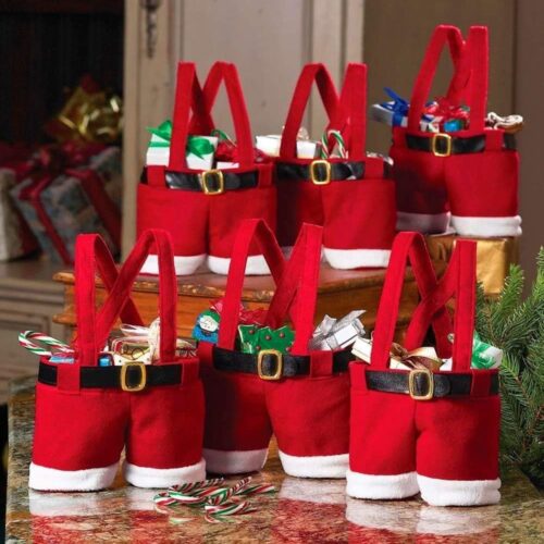 713Xx5qc5bL._AC_SL1004_ 10PCS Christmas Decorations Gift Bags Candy Bags Santa Pants Style Lovely Treat Bags