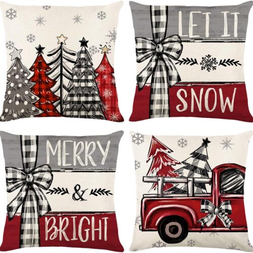 7190wNLpC8L._AC_SL1200_ Christmas Pillow Covers Christmas Decor Set of 4 for Xmas Decorative Throw Pillowcase Winter