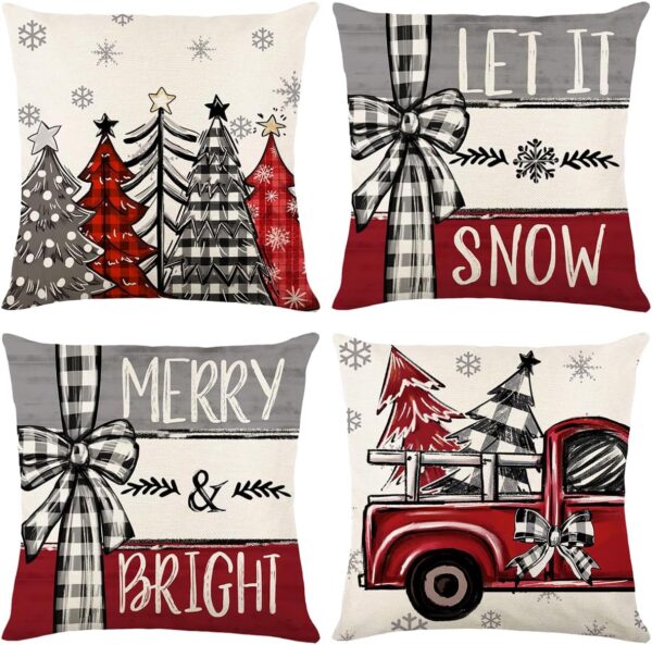 Christmas Pillow Covers Christmas Decor Set of 4 for Xmas Decorative Throw Pillowcase Winter 1