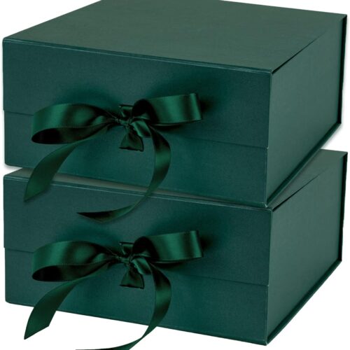 71BzkT0fbNL._AC_SL1500_ 2Pcs Green Gift Box with Satin Ribbon, 8x8x4 Inches Collapsible Gift Box