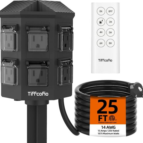 71DbUlswq6L._AC_SL1500_ Outdoor Power Stake with Timer, 25FT Extension Cord Waterproof,Remote Control Dusk to Dawn Sensor Light Timer