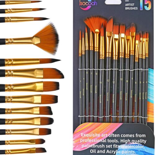 71JEXuFLJPL._AC_SL1500_ (1) Acrylic Paint Brushes Set 15 Pieces, Nylon Bristle Paintbrushes for Acrylic Painting