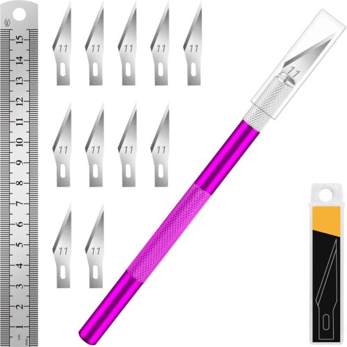 71LjvsnFFGL._AC_SL1500_ DIYSELF 1 Pcs Craft Hobby Knife Exacto Knife with 11 Pcs Stainless Steel Blade Kit, 1pcs Steel 15CM Ruler for Art