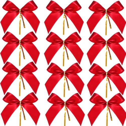 71MkJI-X2dL._AC_SL1500_ 48 Pieces Christmas Bow Red Ribbon Bow for Christmas Tree, Christmas Wreath, Gift Decoration (Size M)