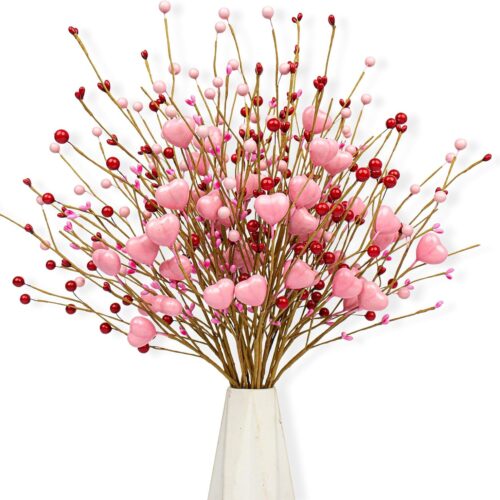 71RGkCKE+IL._AC_SL1500_ Valentine's Day Gifts Valentines Day Decorations 24 Pack Pink Heart Shaped Berry Picks