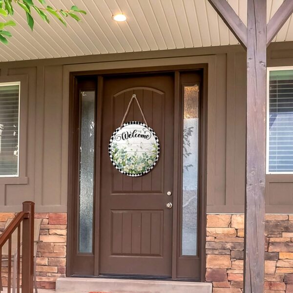 Eucalyptus Leaves Welcome Sign for Front Door Wood Welcome Door Wreath Door 4
