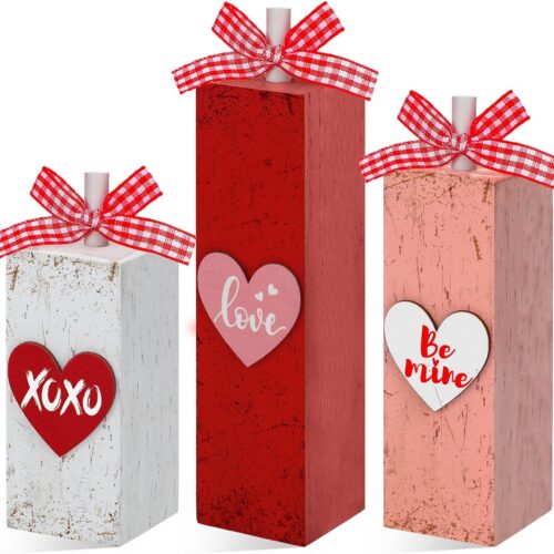 71lUHqyMO9L._AC_SL1500_ 3 Pce Valentine's Day Tiered Tray Decor Valentine's Day Block Sign Love Wooden Tabletop Decor Rustic Farmhouse Valentine Centerpieces