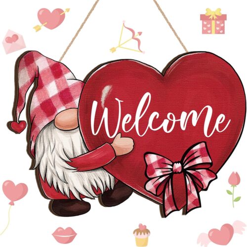 71uxmkS13WL._AC_SL1500_ Valentine's Day Gnome Welcome Sign for Front Door 11.81 x 8.39 Inch