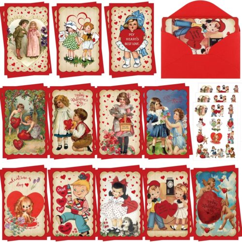 810C4HKKhSL._AC_SL1500_ 36 Pack Vintage Valentine's Day Cards with Envelopes Retro Valentine's Day Cards