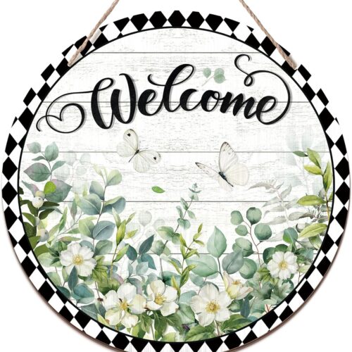 814FrugwCHL._AC_SL1500_ Eucalyptus Leaves Welcome Sign for Front Door Wood Welcome Door Wreath Door