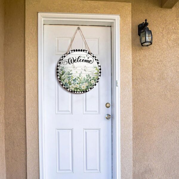Eucalyptus Leaves Welcome Sign for Front Door Wood Welcome Door Wreath Door 2