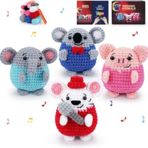 Crochet Kit for Beginners - 4 PCS Singing Animal Crochet Kit