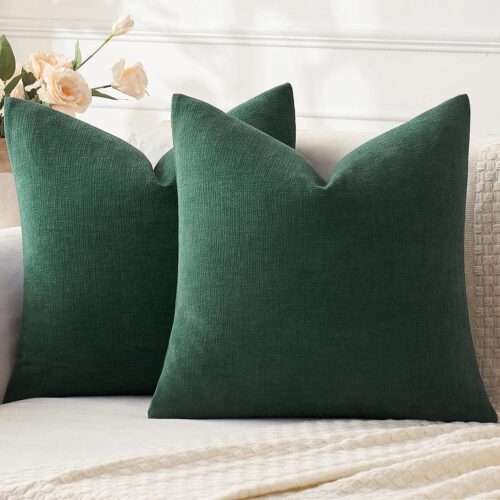 Christmas Dark Green Couch Pillow Covers 18x18 Inch, Set of 2 Soft Chenille