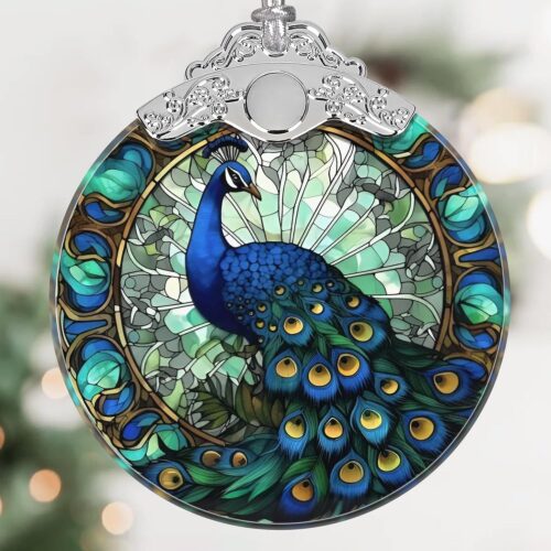 817uzO9H8aL._AC_SL1500_ Peacock Christmas Ornament, Stained Glass Hanging Ornament
