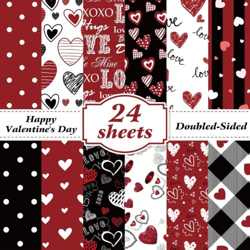 818b6P6V0qL._AC_SL1500_ Valentines Pattern Paper Double Sided Valentine Decorative Scrapbook Craft Paper,Love Heart Red Black Cardstock