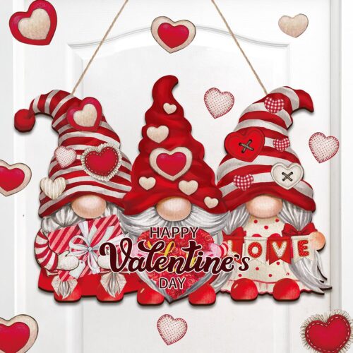 Valentine's Day Gnome Door Sign Gnome Wooden Hanging Wreaths Sign Front Door
