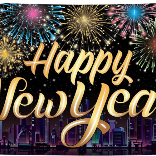 XtraLarge Happy New Year Banner - 72x44 Inch | NYE Decorations 2025 | Firework New Years Backdrop for New Years Decorations 2025