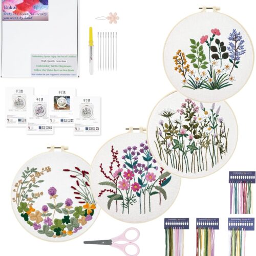 81MMiAkgYQL._AC_SL1500_ 4 Sets Embroidery Kit for Beginners Adults-Cross Stitch Kits for Beginner Easy to Learn