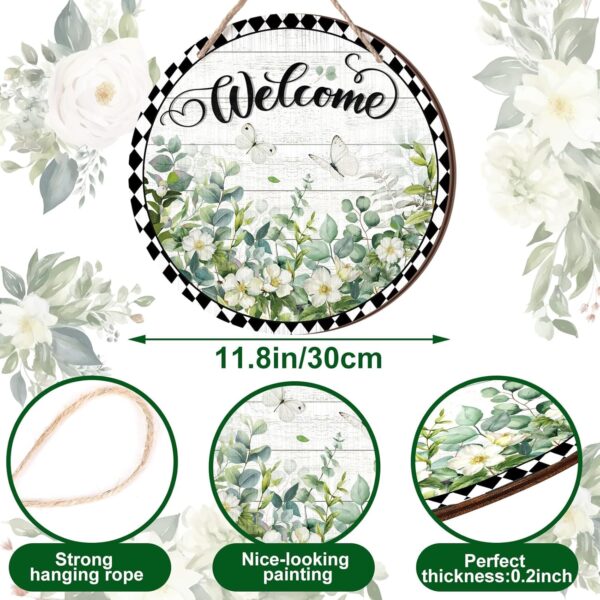 Eucalyptus Leaves Welcome Sign for Front Door Wood Welcome Door Wreath Door 3