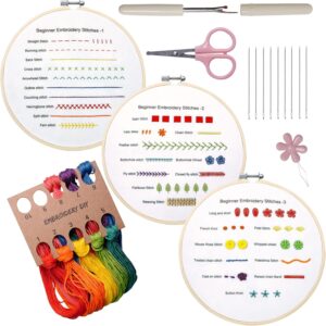 3 Sets Embroidery Kit to Learn 30 Different Stitches for Craft Lover Hand Stitch with Embroidery Fabric