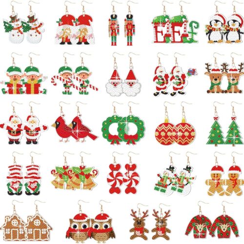24 Pairs Christmas Diamond Painting Earrings DIY Earring Making Kit