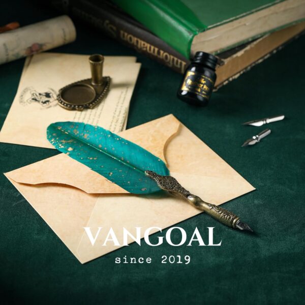 Vintage Green Feather Pen and Ink Set, Classic Series Goose Quill Pen 4