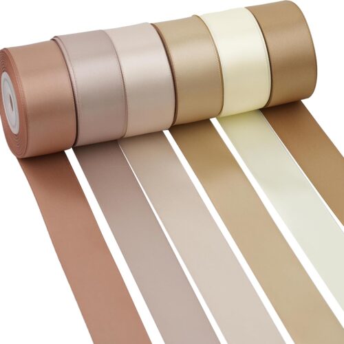 Ribbon 1 Inch Satin Ribbon 6 Rolls Assortment Pale Gold Ribbon for Wedding Silk Antique Gold