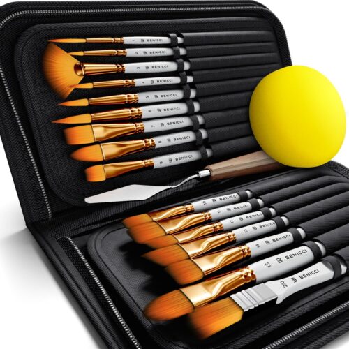 81ezP6Ia1nL._AC_SL1500_ 18 Pieces Premium Artist Paint Brush Set - Includes Palette Knife, Sponge, Organizing Case