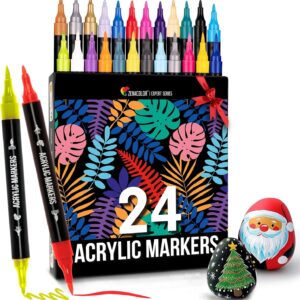 24 Dual Tip Acrylic Paint Markers for Wood, Canvas, Stone - Crafts, DIY Projects
