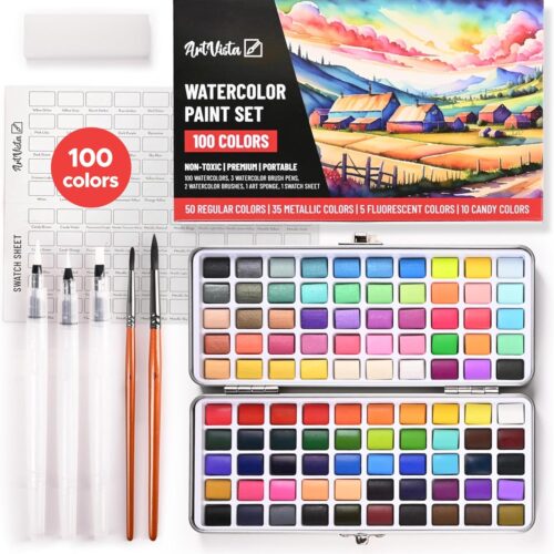 81kF6HevzYL._AC_SL1500_ Watercolor Paint Set with 100 Bright Colors: for Adult Beginners & Professional with Metallic