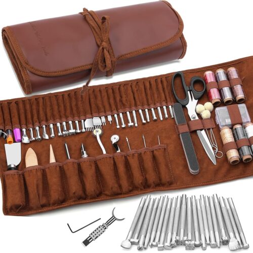 81ktoXY74BL._AC_SL1500_ Leather Craft Tools Leather Working Tools Kit with Custom Storage Bag
