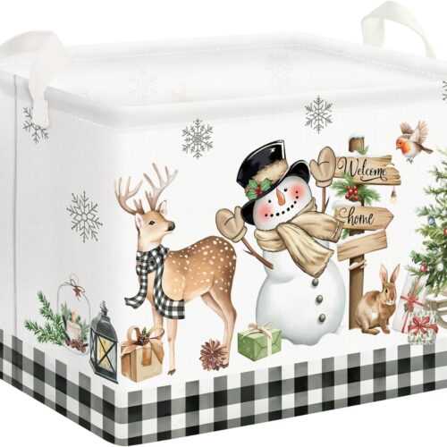 Brown Plaid Snowman Christmas Tree Gift Basket Large Winter Deer Gnome Truck Snowflake