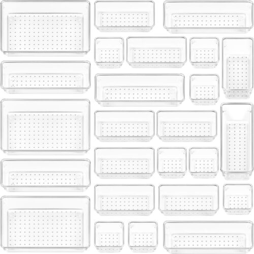 81yj+PUYVxL._AC_SL1500_ 25 PCS Clear Plastic Drawer Organizers Set