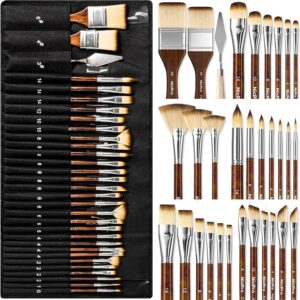 30pcs Paint Brush Set, Professional Paintbrushes with Paint Spatula and Cloth Roll