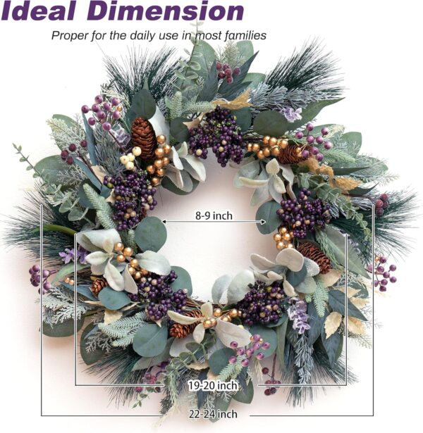 Christmas Wreath for Front Door, Soomeir Artificial Winter Wreaths with Snow Leaves 5