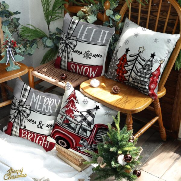 Christmas Pillow Covers Christmas Decor Set of 4 for Xmas Decorative Throw Pillowcase Winter 3