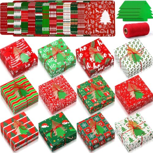 91PYCAUaaXL._AC_SL1500_ 48 Set Christmas Bakery Boxes Bulk 5x5x3 Inch with Christmas Tree Tags and Rope